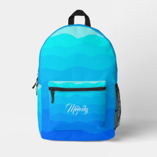 Serene Watercolor Wave Artistic Ocean-Inspired Printed Backpack