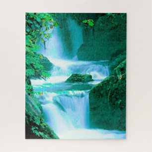 Serene Waterfall in Blue and Green Jigsaw Puzzle