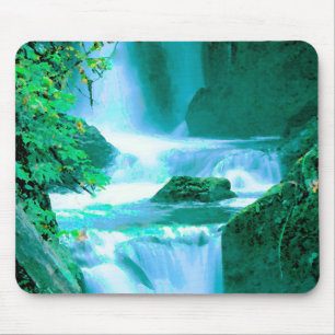 Serene Waterfall in Blue and Green Mouse Mat