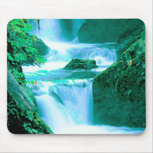 Serene Waterfall in Blue and Green Mouse Mat