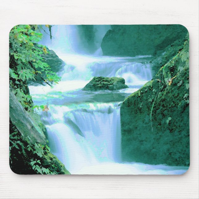Serene Waterfall in Blue and Green Mouse Mat (Front)