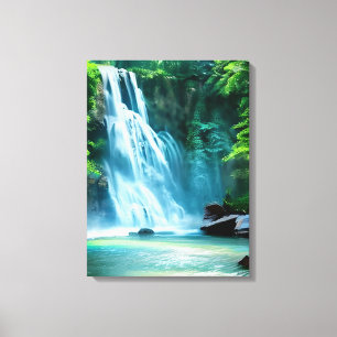 Serene Waterfall in Pale Blue and Green Canvas Print