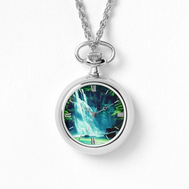 Serene Waterfall in Pale Blue and Green    Watch (Front)