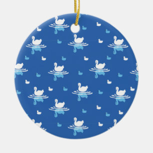 Serene Waters - Playful Swan Lake Pattern Design Ceramic Tree Decoration