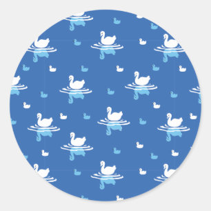 Serene Waters - Playful Swan Lake Pattern Design Classic Round Sticker