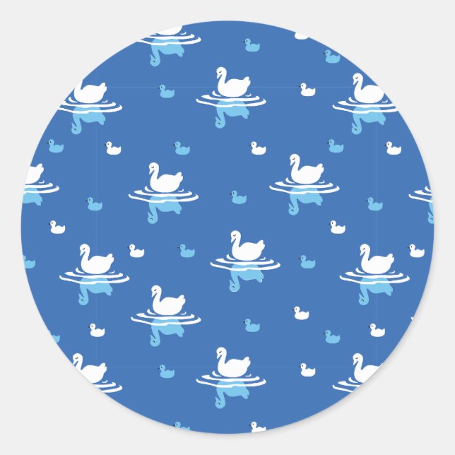 Serene Waters - Playful Swan Lake Pattern Design Classic Round Sticker (Front)