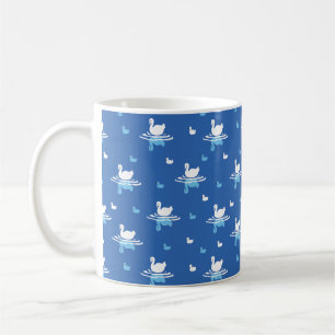 Serene Waters - Playful Swan Lake Pattern Design Coffee Mug