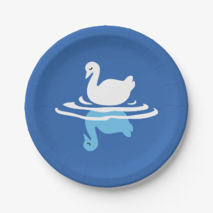 Serene Waters - Playful Swan Lake Pattern Design Paper Plate