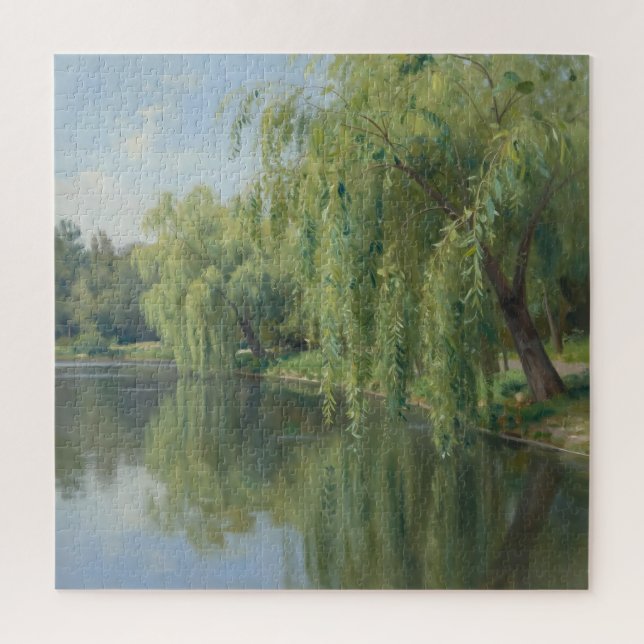 Serene Weeping Willow Pond Landscape Jigsaw Puzzle (Vertical)