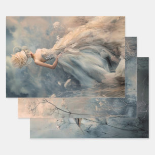 Serene Whispers Ethereal Bird Portrait Botanical Wrapping Paper Sheet