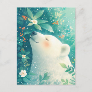 Serene White Bear in Lush Green Garden Postcard