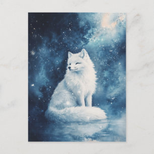 Serene White Fox Under Starry Midnight Sky Postcard