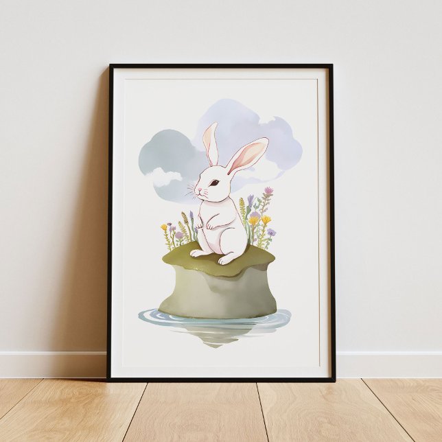 Serene White Rabbit on Meadow Island Poster (Creator Uploaded)