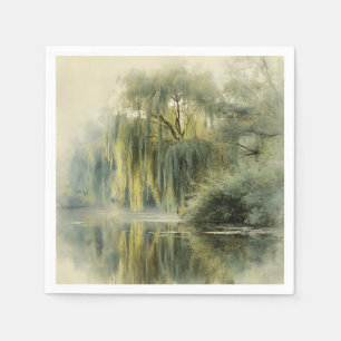 Serene Willow Tree Reflection Nature Art (10) Napkin