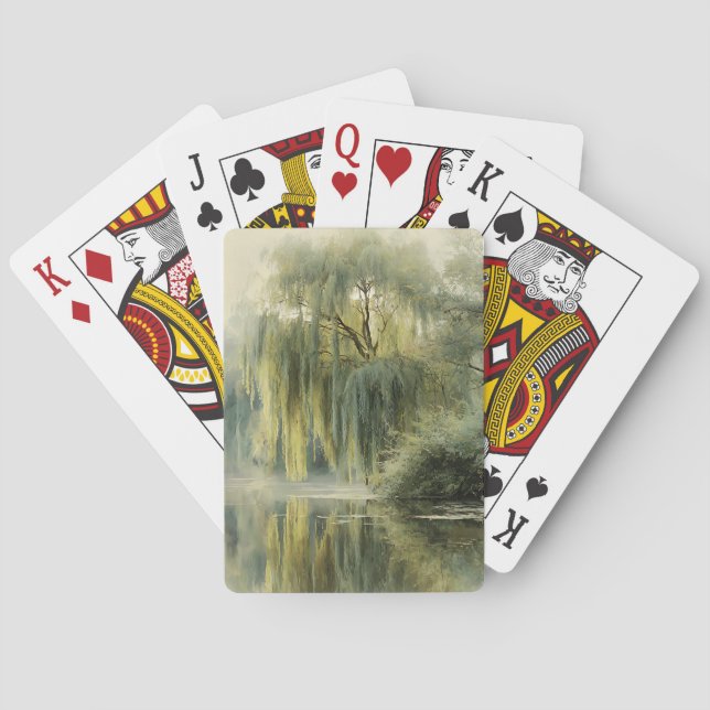 Serene Willow Tree Reflection Nature Art (10) Playing Cards (Back)