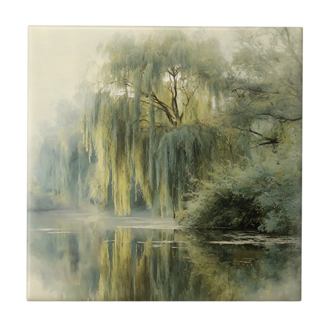 Serene Willow Tree Reflection Nature Art (10) Tile (Front)