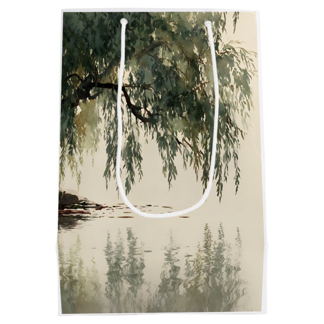 Serene Willow Tree Reflection Nature Art (11) Medium Gift Bag (Back)