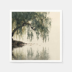 Serene Willow Tree Reflection Nature Art (11) Napkin