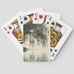 Serene Willow Tree Reflection Nature Art (11) Playing Cards