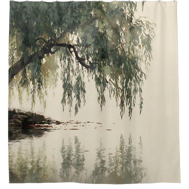 Serene Willow Tree Reflection Nature Art (11) Shower Curtain (Front)