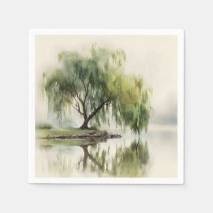 Serene Willow Tree Reflection Nature Art (12) Napkin