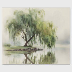 Serene Willow Tree Reflection Nature Art (12) Wrapping Paper