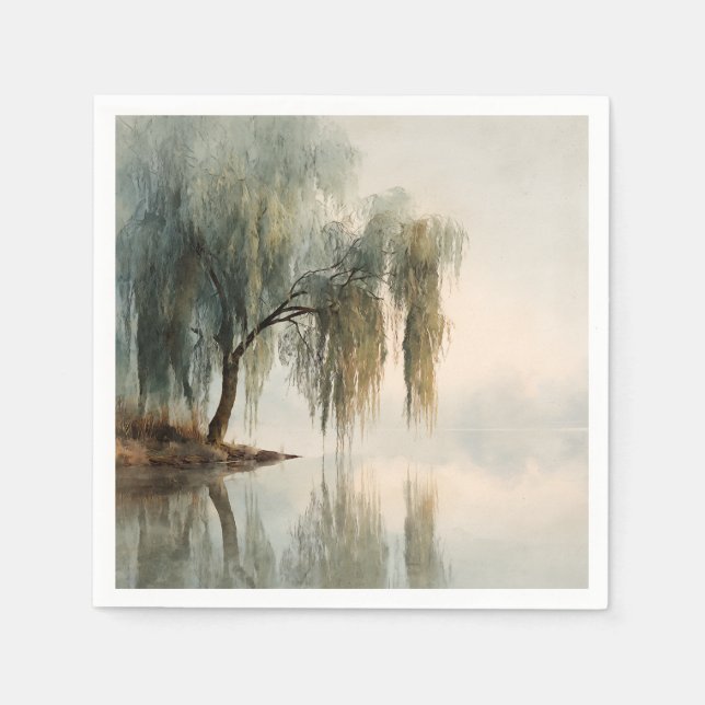 Serene Willow Tree Reflection Nature Art (13) Napkin (Front)