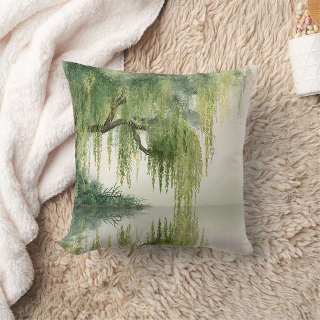 Serene Willow Tree Reflection Nature Art (14) Cushion (Blanket)