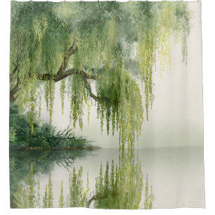 Serene Willow Tree Reflection Nature Art (14) Shower Curtain