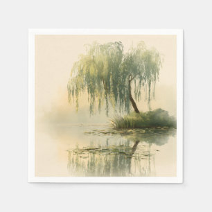 Serene Willow Tree Reflection Nature Art (1) Napkin
