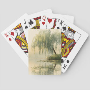 Serene Willow Tree Reflection Nature Art (1) Playing Cards