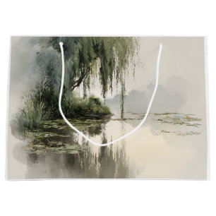 Serene Willow Tree Reflection Nature Art (2) Large Gift Bag