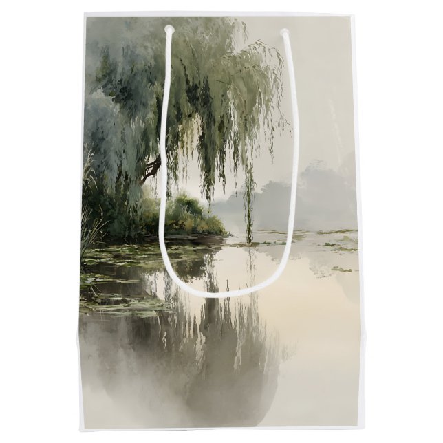 Serene Willow Tree Reflection Nature Art (2) Medium Gift Bag (Back)