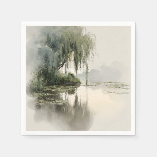 Serene Willow Tree Reflection Nature Art (2) Napkin
