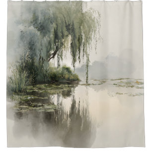 Serene Willow Tree Reflection Nature Art (2) Shower Curtain