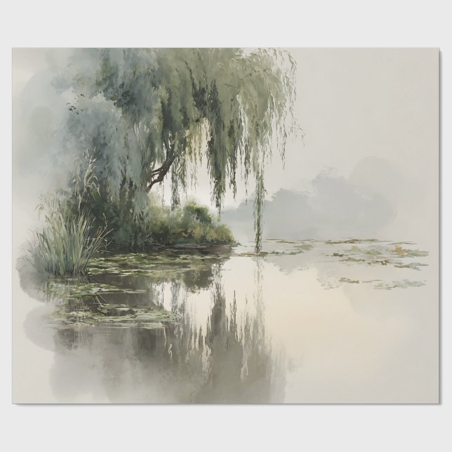 Serene Willow Tree Reflection Nature Art (2) Wrapping Paper (Flat)