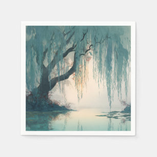 Serene Willow Tree Reflection Nature Art (3) Napkin