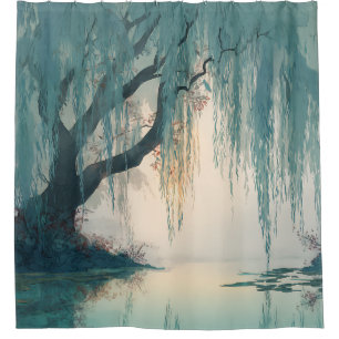 Serene Willow Tree Reflection Nature Art (3) Shower Curtain