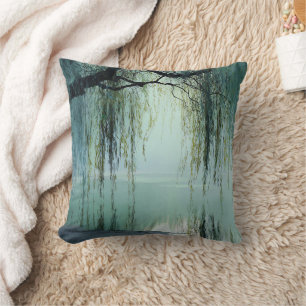 Serene Willow Tree Reflection Nature Art (4) Cushion