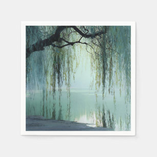 Serene Willow Tree Reflection Nature Art (4) Napkin