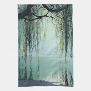 Serene Willow Tree Reflection Nature Art (4) Tea Towel