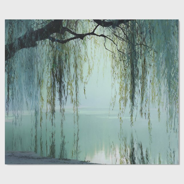 Serene Willow Tree Reflection Nature Art (4) Wrapping Paper (Flat)