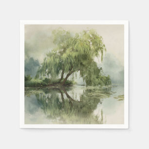 Serene Willow Tree Reflection Nature Art (5) Napkin