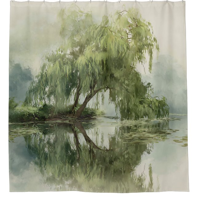 Serene Willow Tree Reflection Nature Art (5) Shower Curtain (Front)