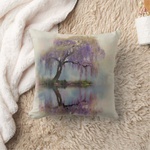 Serene Willow Tree Reflection Nature Art (6) Cushion