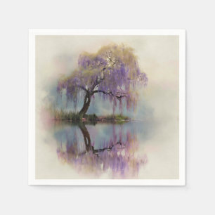 Serene Willow Tree Reflection Nature Art (6) Napkin