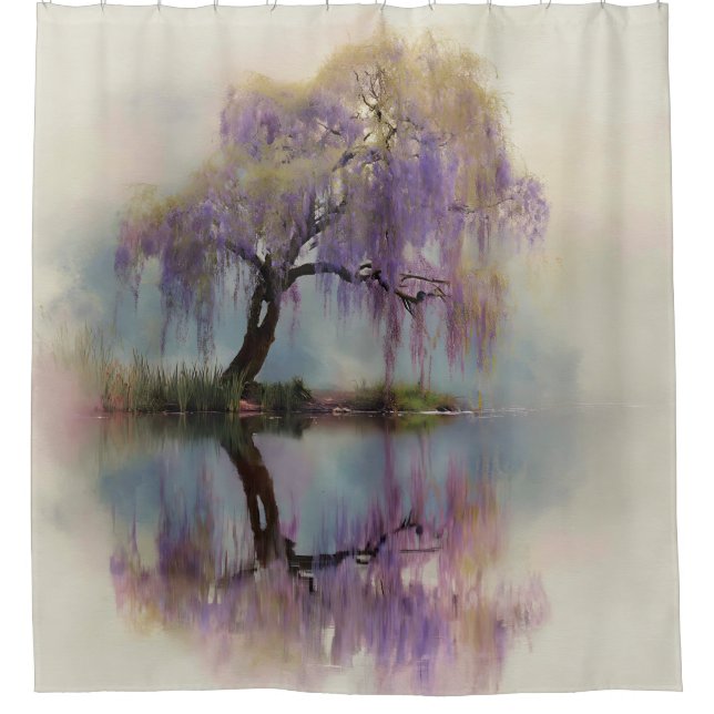 Serene Willow Tree Reflection Nature Art (6) Shower Curtain (Front)