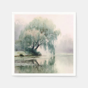 Serene Willow Tree Reflection Nature Art (7) Napkin