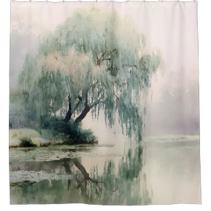 Serene Willow Tree Reflection Nature Art (7) Shower Curtain