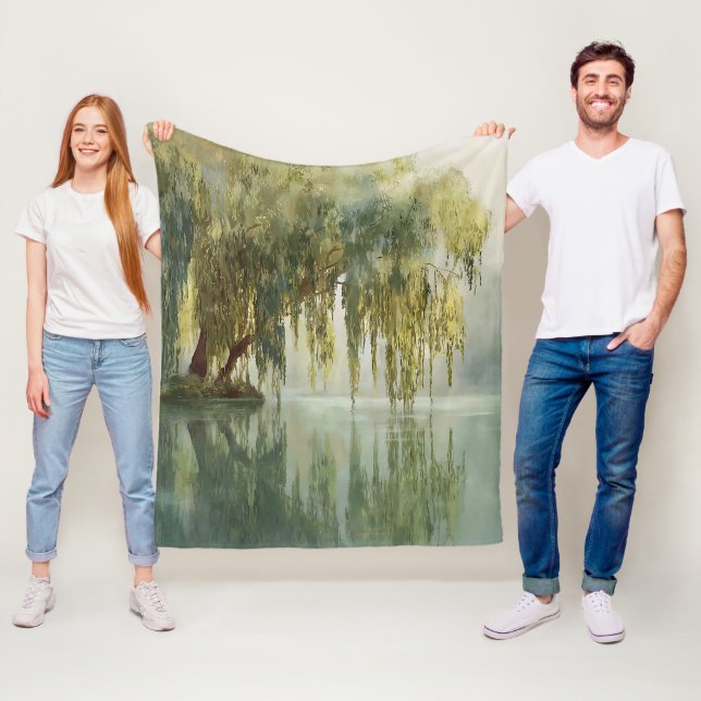 Serene Willow Tree Reflection Nature Art (8) Fleece Blanket (In Situ)